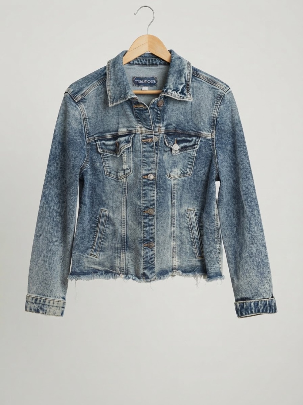 Maurices Blue Women's Denim Jacket Frayed Hem - 2X